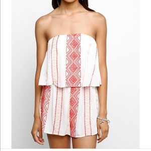 White embroidered strapless romper